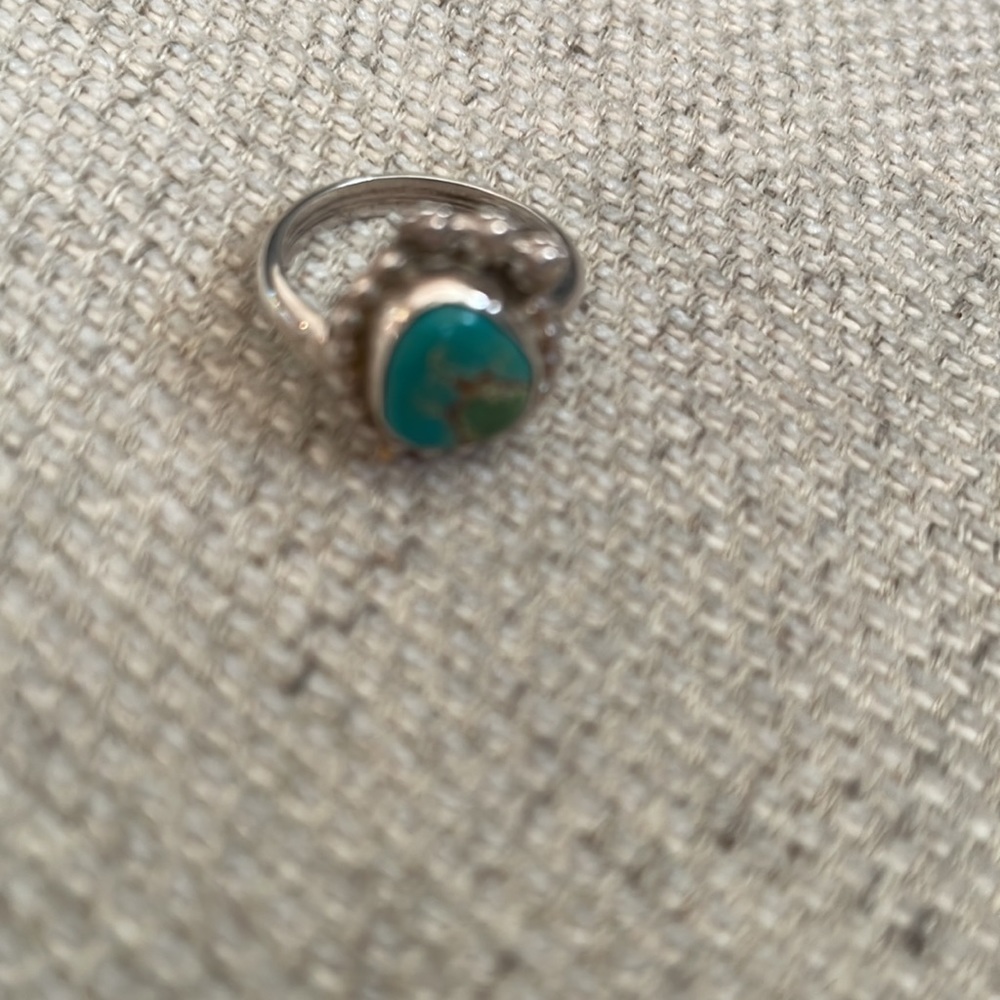 ADJUSTABLE STERLING TURQUOISE RING - Picture 2 of 6